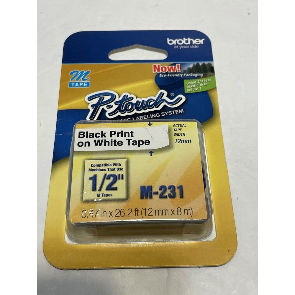 Brother P-Touch M-Tape 1/2 inch - BLACK on WHITE